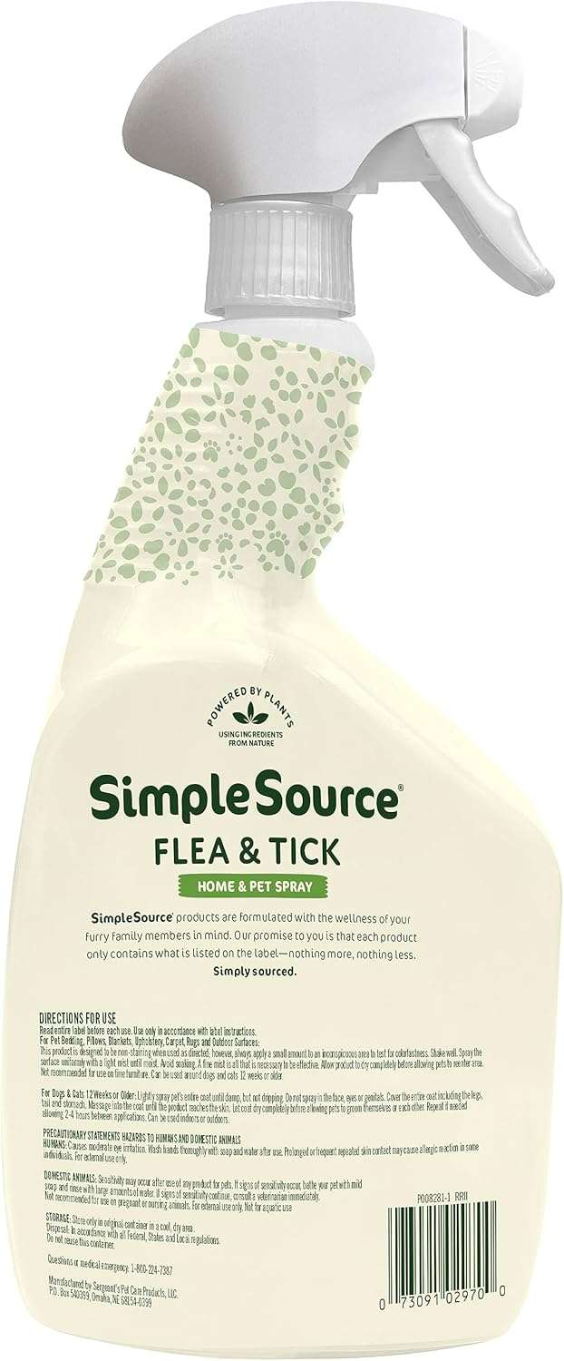 SimpleSource® Flea & Tick Home & Pet Spray, Powered by Plants, Kills Fleas, Flea Eggs, Flea Larvae, & Ticks, Kills & Repels Mosquitos, 32oz Bottle - 8