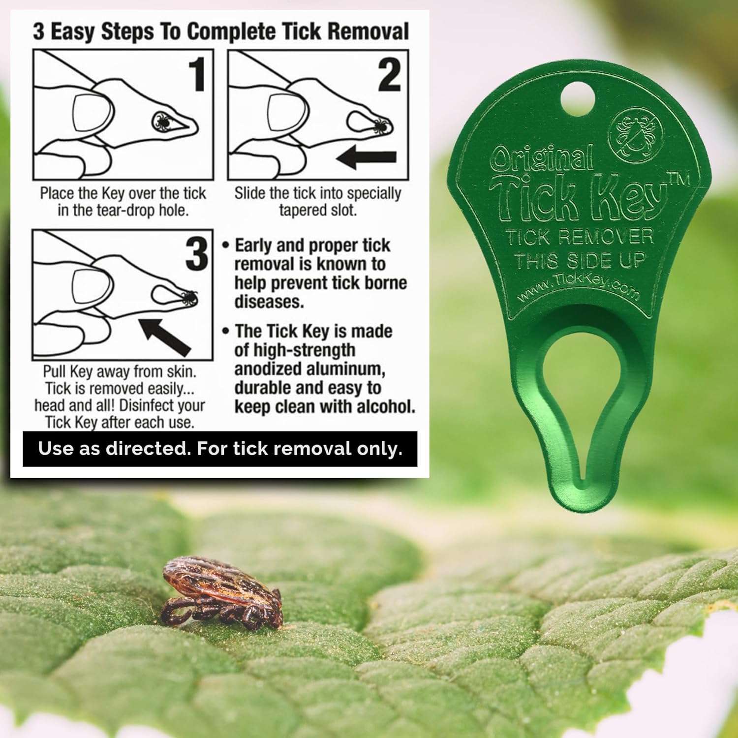 The Original Tick Key - Tick Detaching Device - Portable, Safe and Highly Effective Tick Detaching Tool (Green) - 2