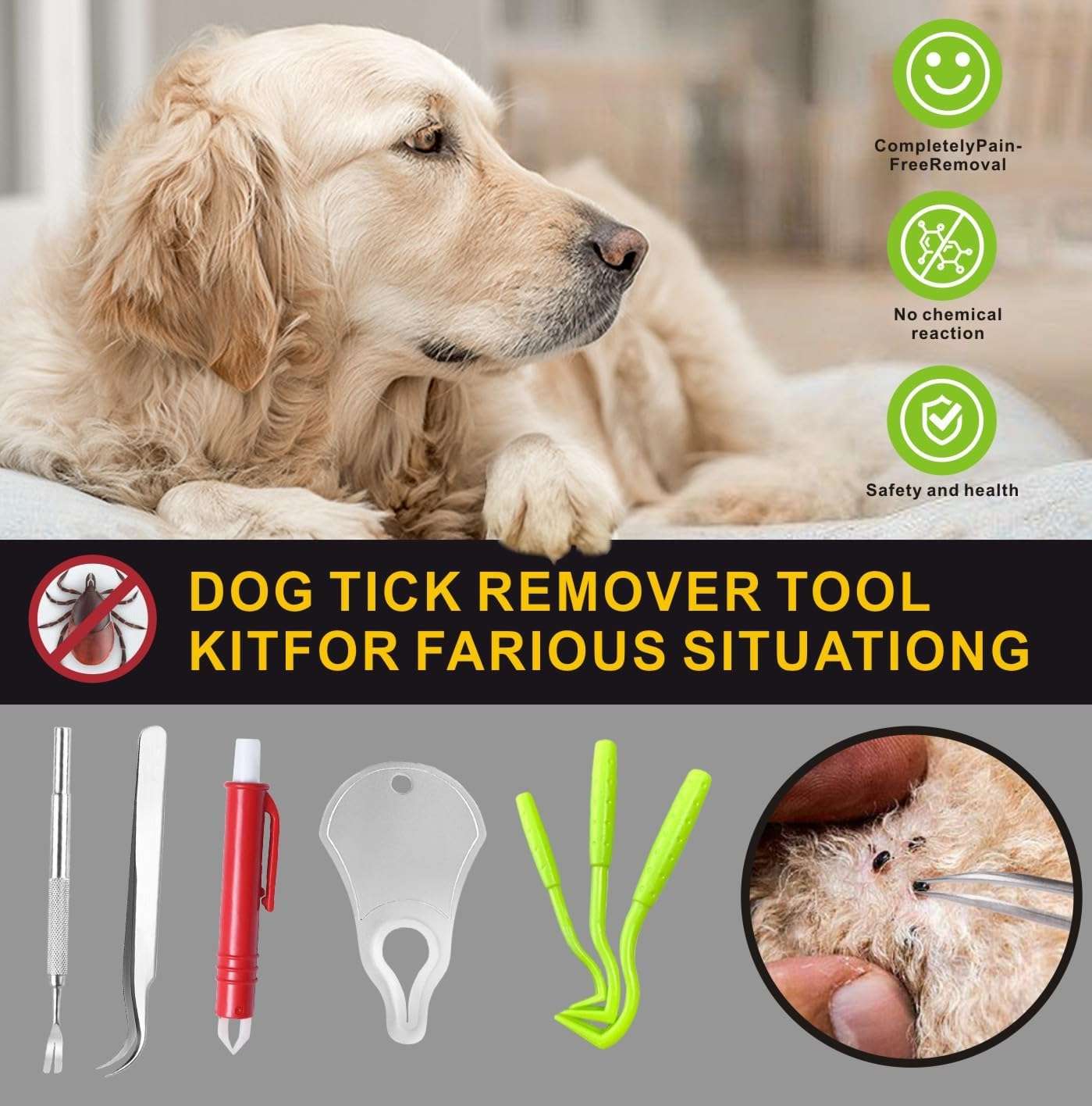 Tick Remover Tool Kit, Stainless Steel Tick Tweezers + Remover Tick Key, 4 Pack Quick & Safe Tick Twister Removal Tools for Dogs Cats Humans - 2