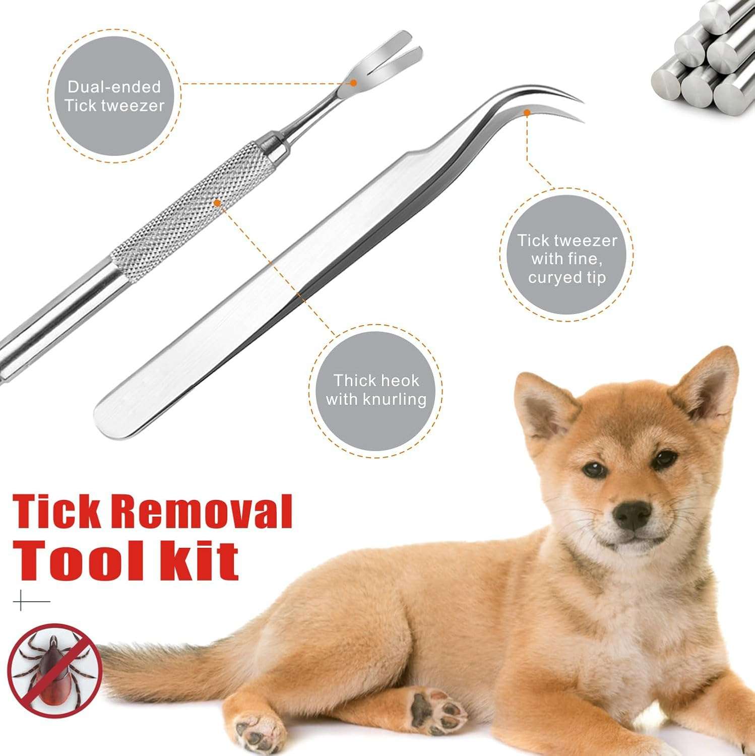 Tick Remover Tool Kit, Stainless Steel Tick Tweezers + Remover Tick Key, 4 Pack Quick & Safe Tick Twister Removal Tools for Dogs Cats Humans - 3