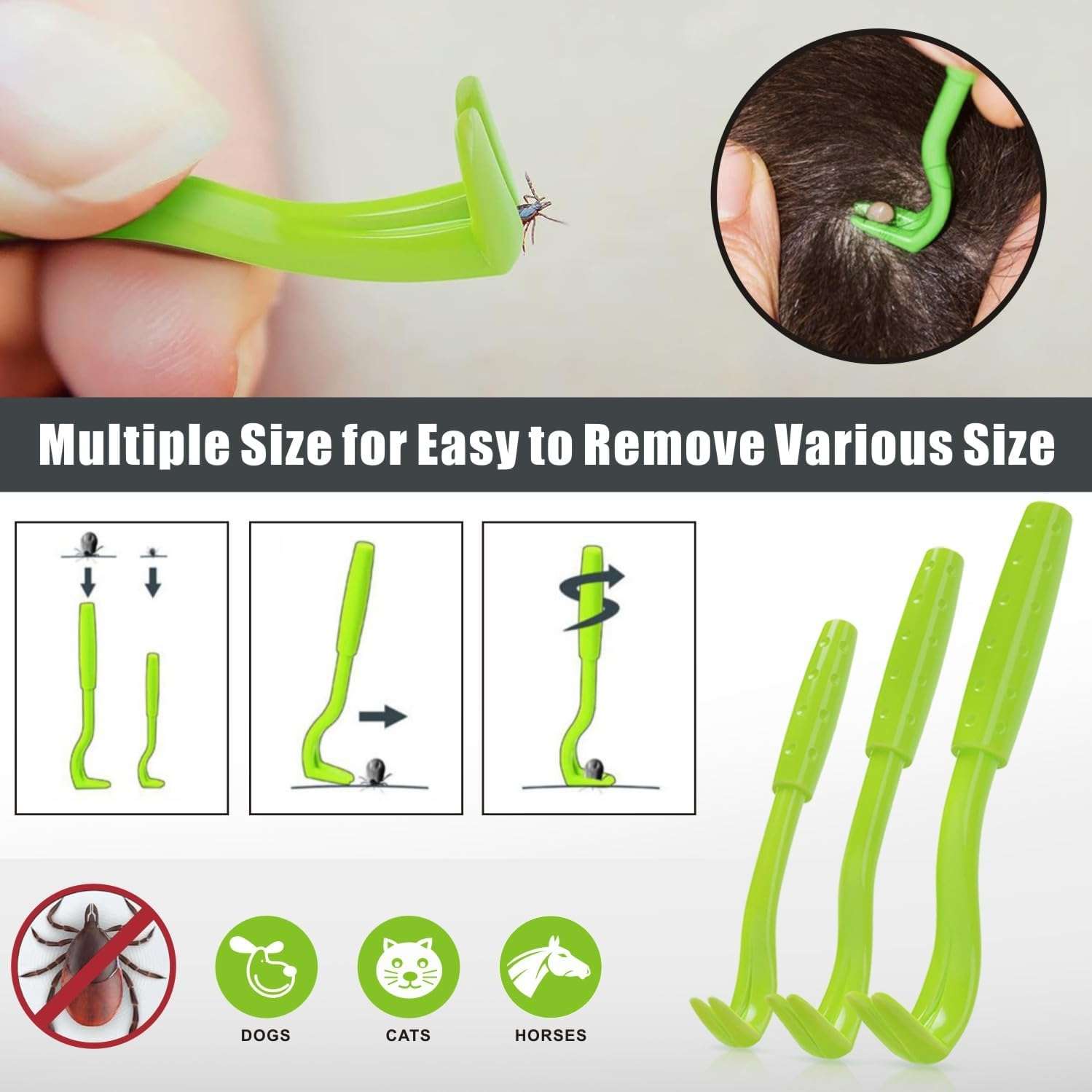 Tick Remover Tool Kit, Stainless Steel Tick Tweezers + Remover Tick Key, 4 Pack Quick & Safe Tick Twister Removal Tools for Dogs Cats Humans - 4