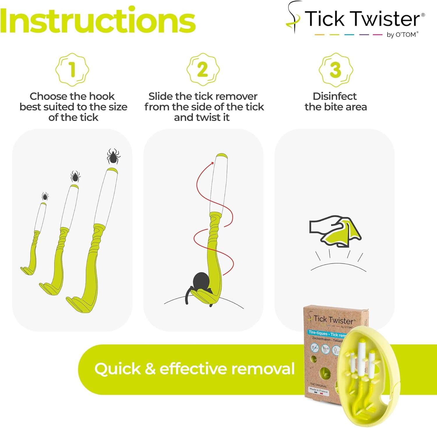 Tick Remover for Dogs and Human - Made in France - Tick Puller for Humans and Dogs - 3 Different Sizes - Dog Tick Removal Tool - Also for All Other Pets - 7