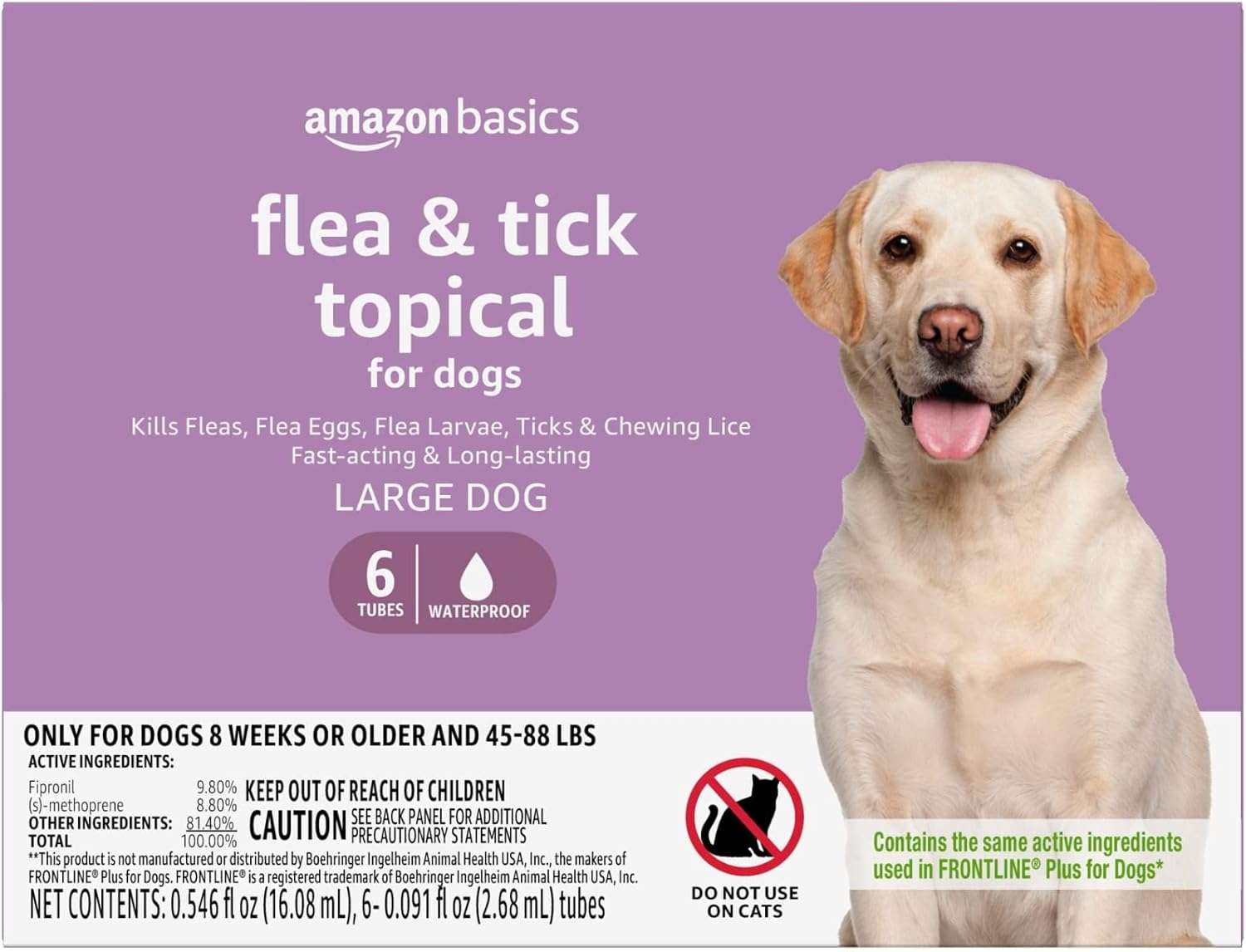 Amazon Brand - Solimo for Dogs Large Dog (45-88 pounds) Flea and Tick Treatment, 6 Doses - 1