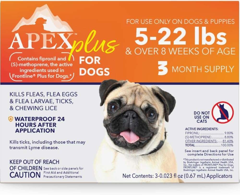 Apex Plus Flea and Tick Prevention for Dogs - Small (5-22 lbs) - 3-Month Supply - Dog Flea and Tick Treatment - 24-Hour Activation, Waterproof, 30-Day Protection - 1
