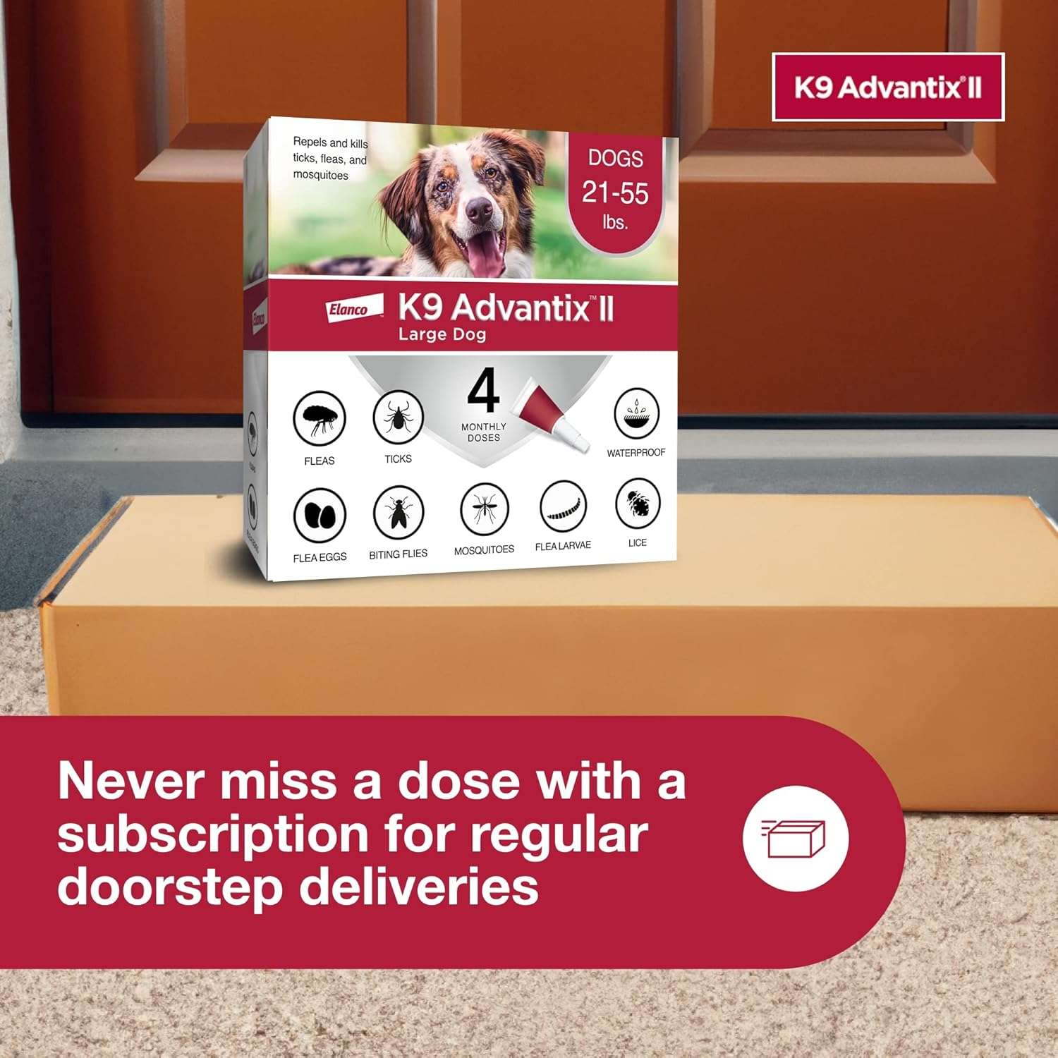 K9 Advantix II Large Dog Vet-Recommended Flea, Tick & Mosquito Treatment & Prevention - Dogs 21 - 55 lbs. - 4-Mo Supply - 8