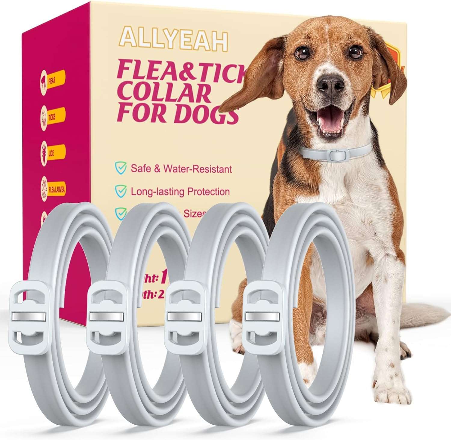 Natural Flea and Tick Collar for Dogs - 4 Pack, 8 Months Long-Lasting Protection, Waterproof, Adjustable Size for Small Medium and Large Dog - 1