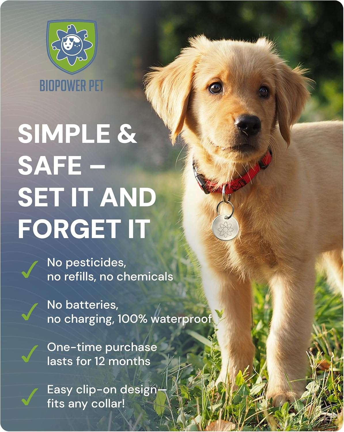 Natural Flea & Tick Repellent Collar Tag for Dogs & Cats – BioPower Pet Shield – Safe for Pets When Used as Directed – Lasts 1 Full Year - Regular Tag - 3