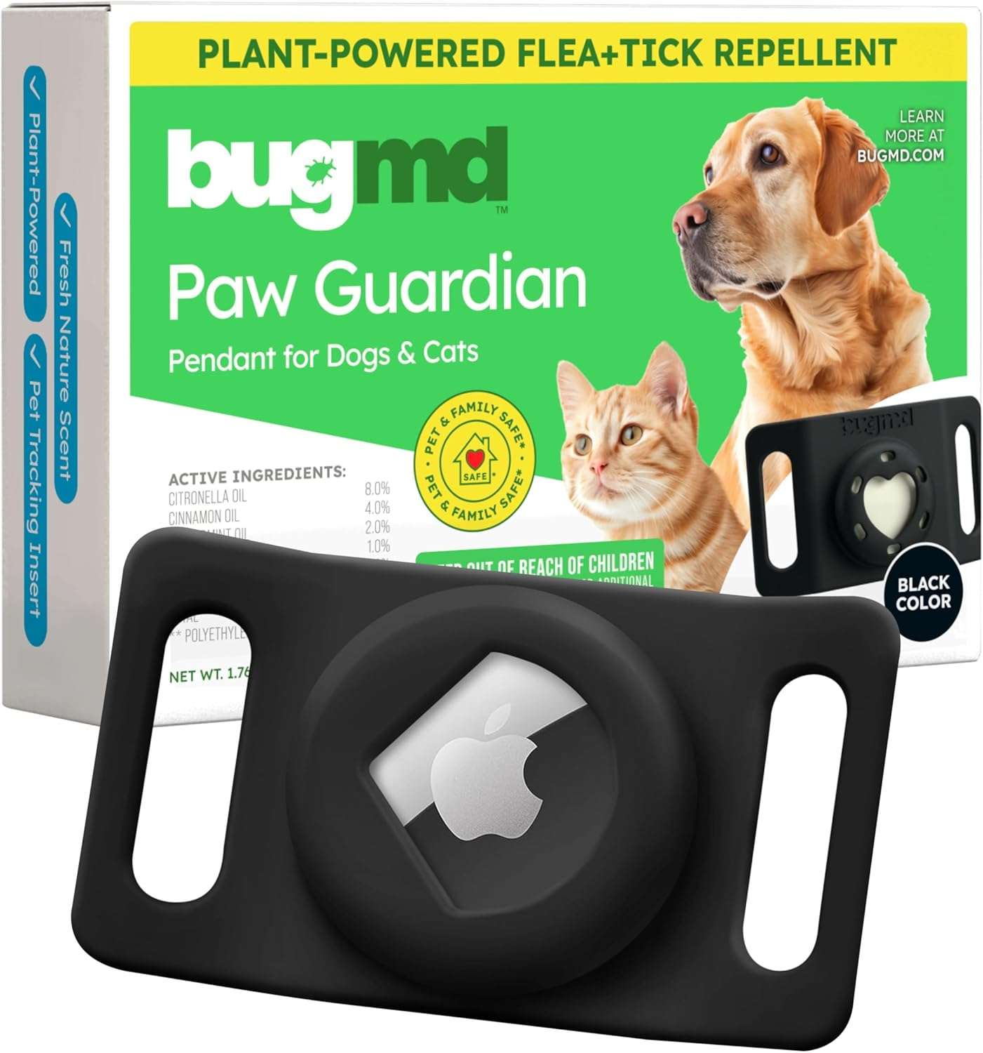 BugMD Paw Guardian Flea and Tick Prevention Pendant for Dogs & Cats with AirTag Holder - Plant-Powered Flea & Tick Control for Dog Collars & Cat Harnesses - Cat and Dog Tag with Air Tag Holder - 1