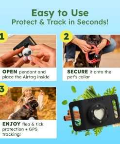 BugMD Paw Guardian Flea and Tick Prevention Pendant for Dogs & Cats with AirTag Holder - Plant-Powered Flea & Tick Control for Dog Collars & Cat Harnesses - Cat and Dog Tag with Air Tag Holder - 8