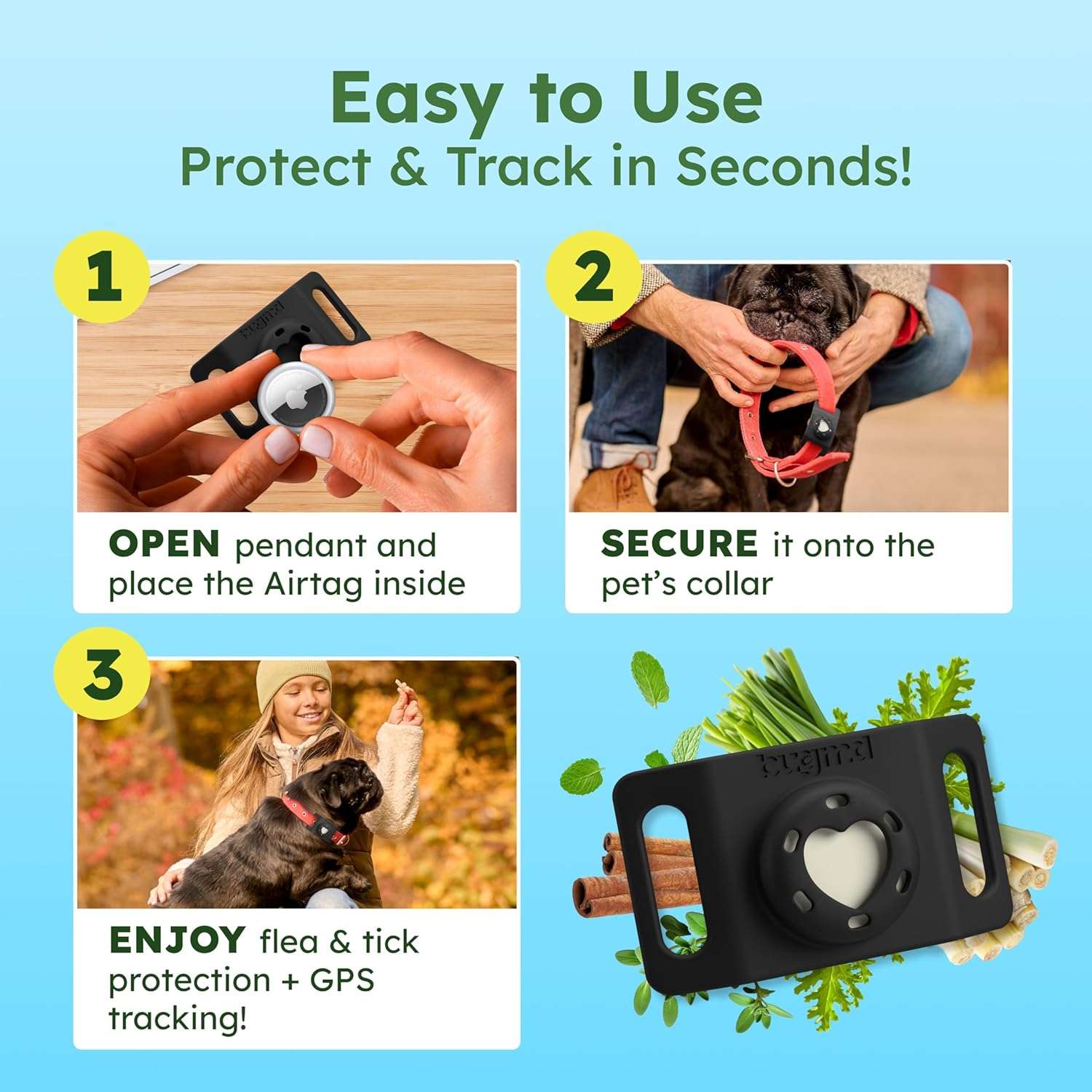 BugMD Paw Guardian Flea and Tick Prevention Pendant for Dogs & Cats with AirTag Holder - Plant-Powered Flea & Tick Control for Dog Collars & Cat Harnesses - Cat and Dog Tag with Air Tag Holder - 8