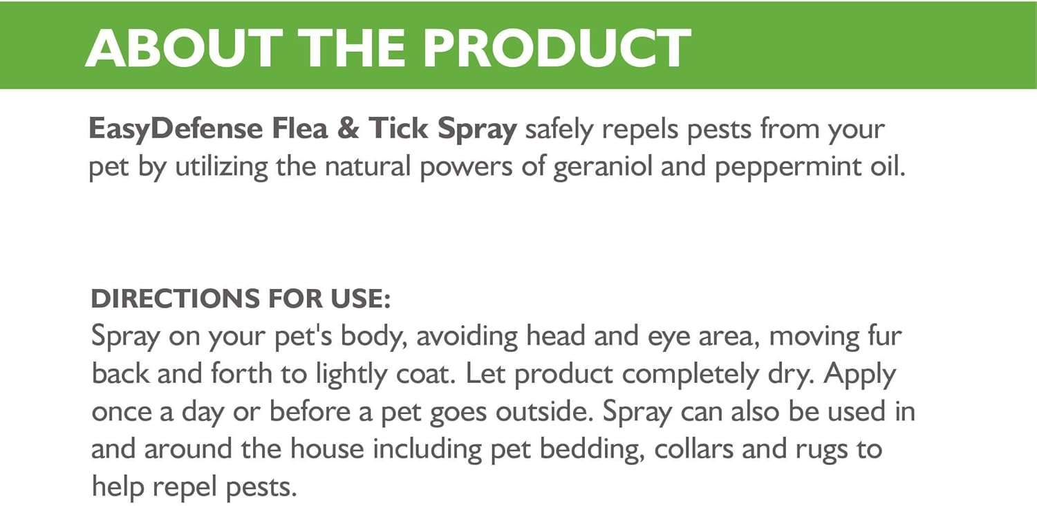 Only Natural Pet EasyDefense Flea and Tick Spray for Dogs and Cats - Natural Active Ingredients Geraniol and Peppermint Oil to Naturally Repel Fleas & Ticks - 8.5 oz Bottle - 2