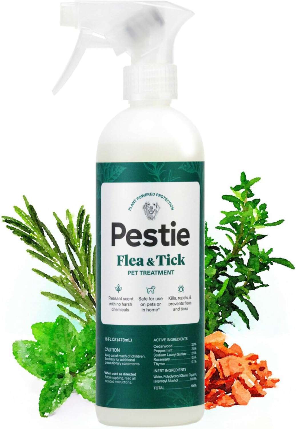 Pestie Flea & Tick Treatment for Pets, Plant-Powered Spray, Repels and Kills Fleas, Ticks and Mosquitos, Safe for Cats and Dogs, Easy Spray-On, Featuring Cedarwood, Peppermint, Thyme, and Rosemary - 1