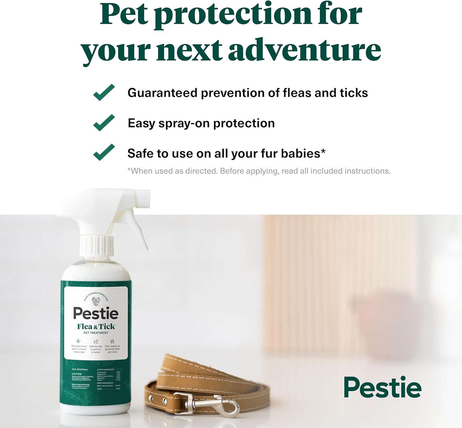 Pestie Flea & Tick Treatment for Pets, Plant-Powered Spray, Repels and Kills Fleas, Ticks and Mosquitos, Safe for Cats and Dogs, Easy Spray-On, Featuring Cedarwood, Peppermint, Thyme, and Rosemary - 3