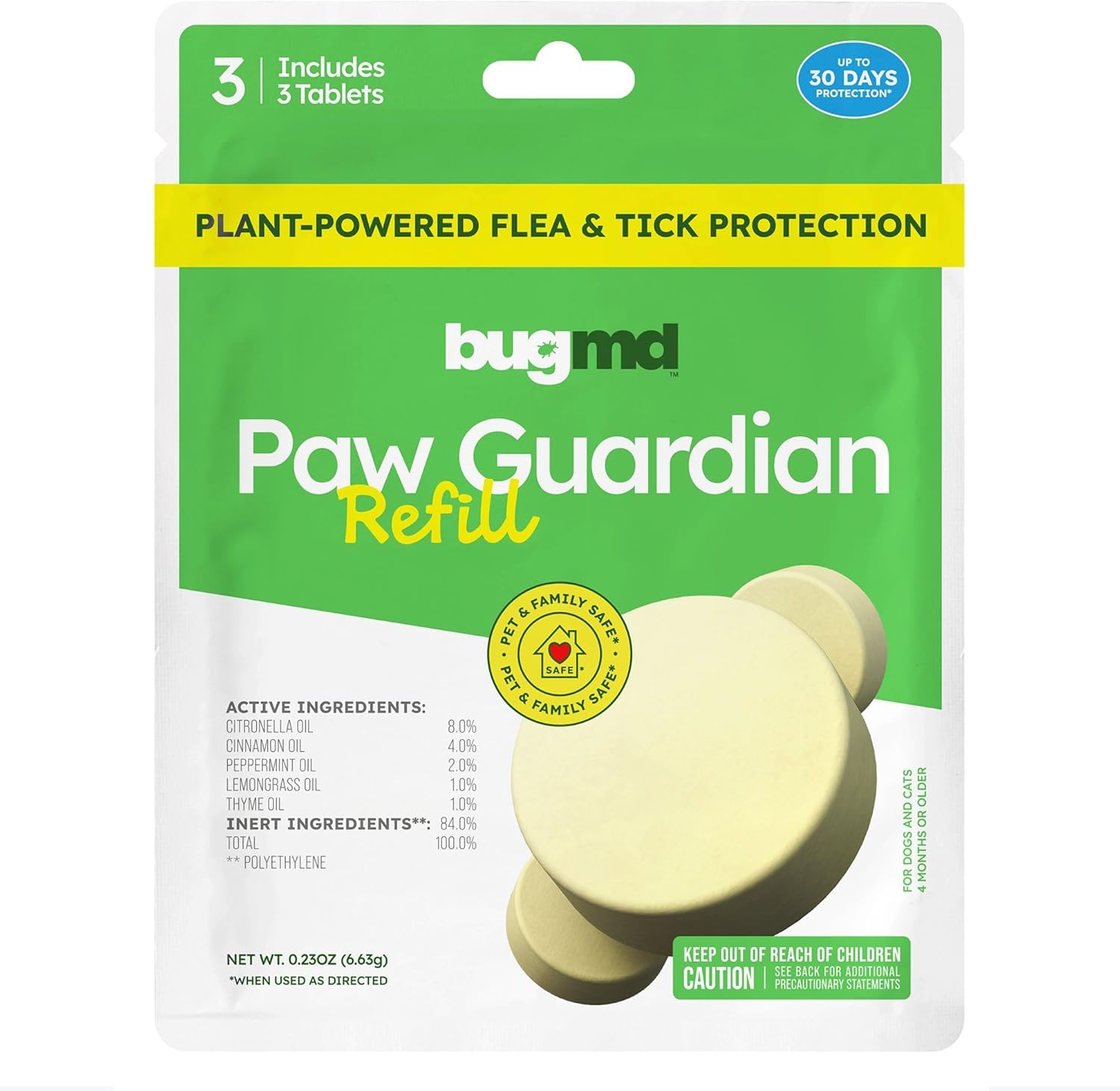 BugMD Paw Guardian Refill, Plant-Powered Flea & Tick Protection Tablets, 3 Count, 30-Day Protection, Natural Essential Oil Formula - 1