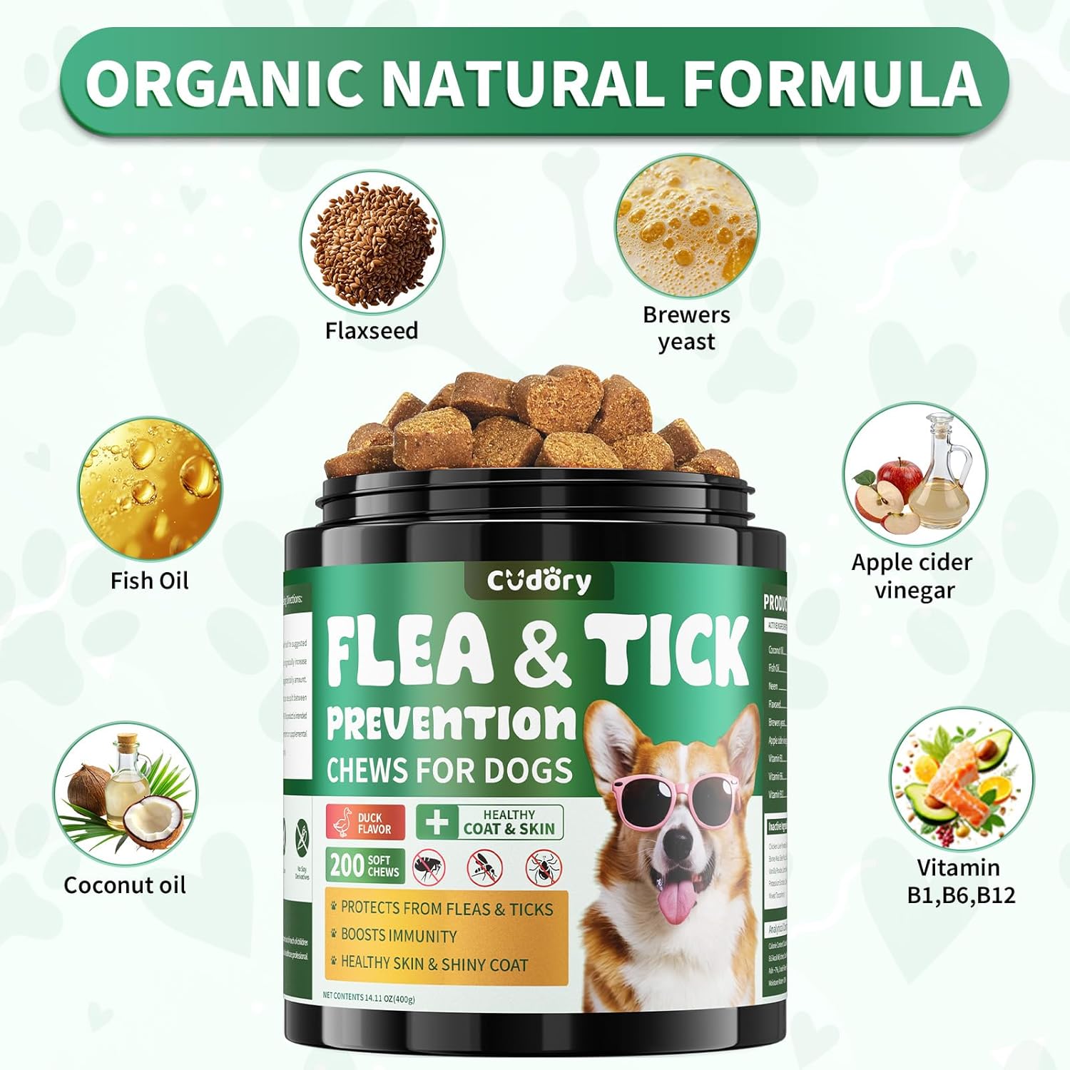 Flea and Tick Prevention for Dogs Chews – 200 Soft Chews, Dog Flea Chewables with Skin & Coat Support – Oral Supplement for All Breeds & Ages – Natural Duck Flavor - 5