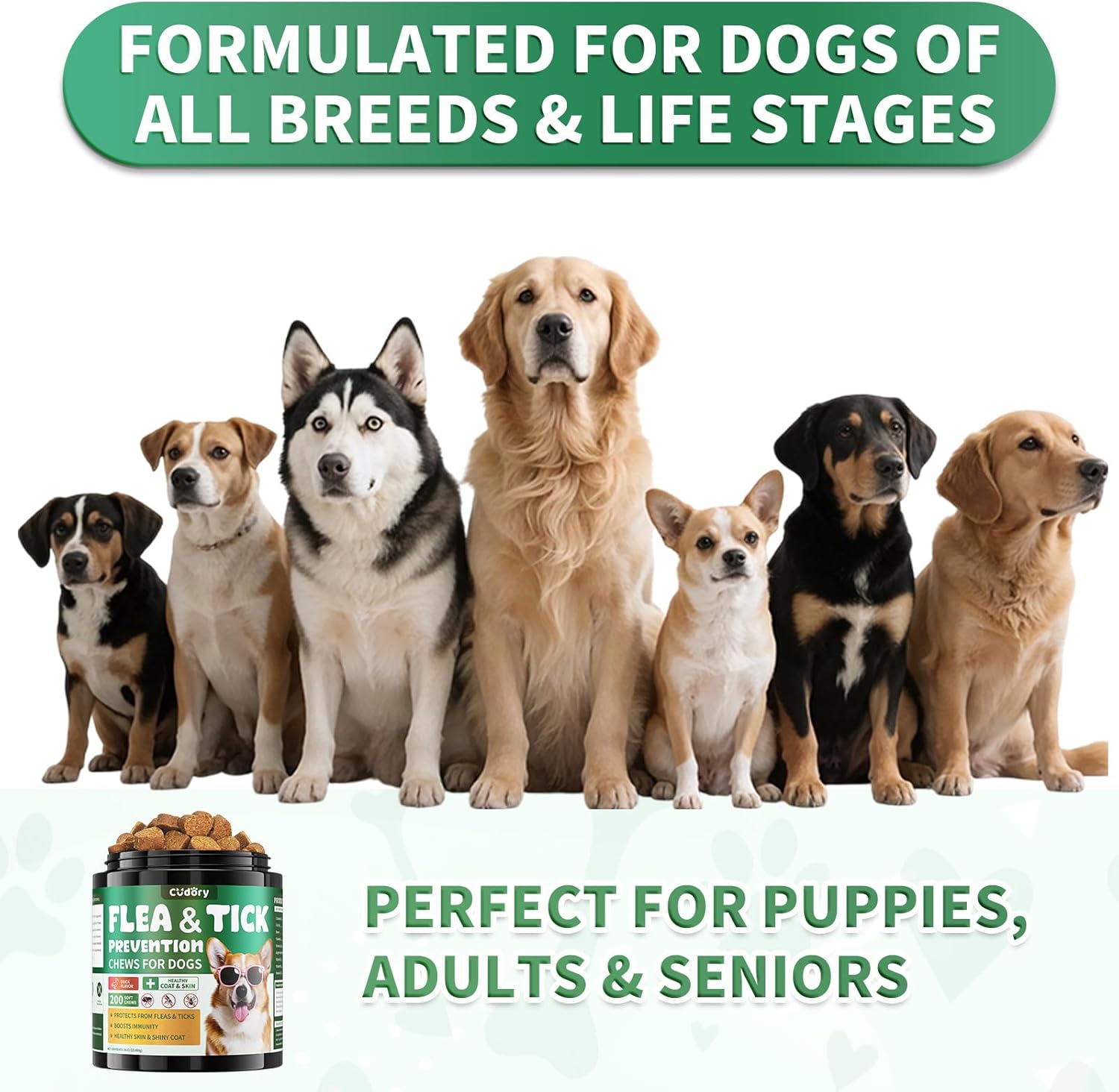 Flea and Tick Prevention for Dogs Chews – 200 Soft Chews, Dog Flea Chewables with Skin & Coat Support – Oral Supplement for All Breeds & Ages – Natural Duck Flavor - 8