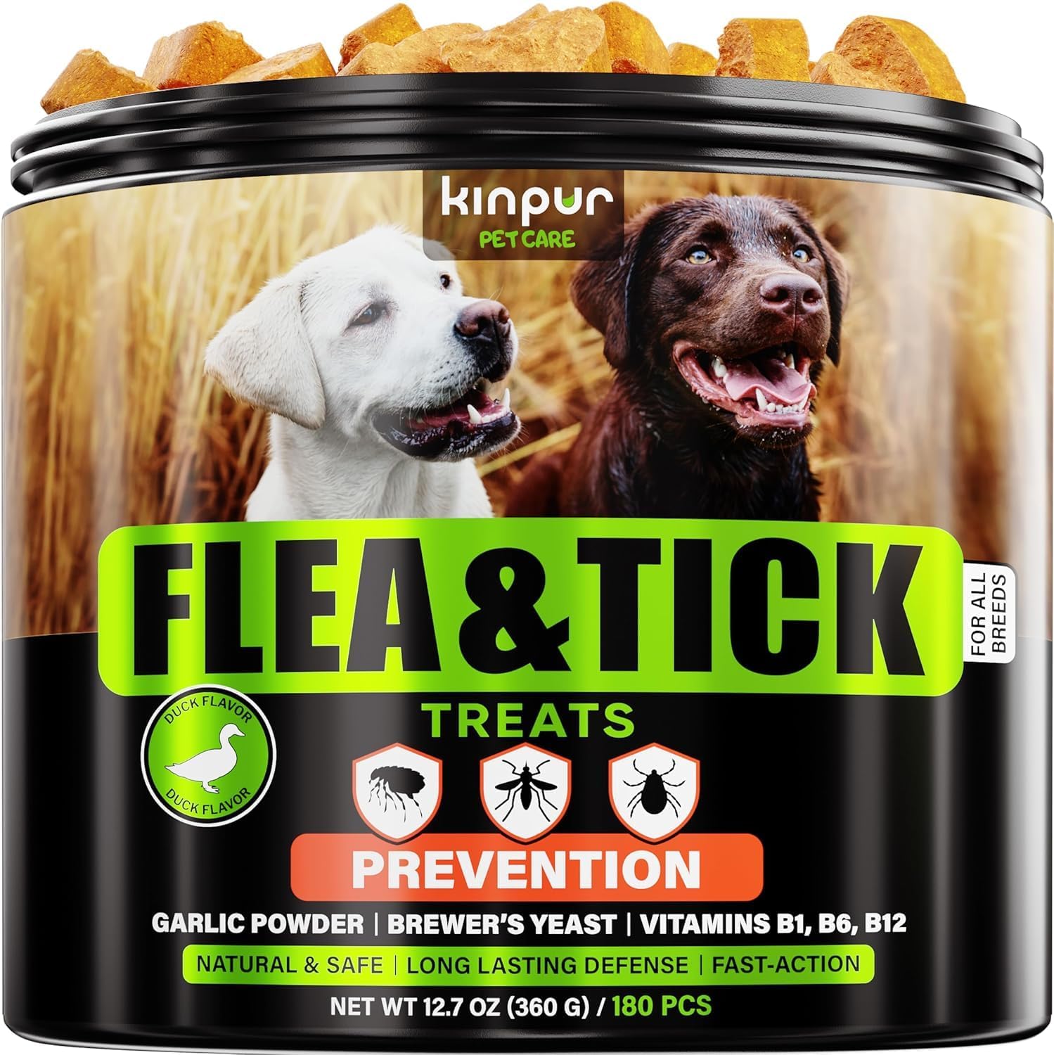 Flea & Tick Chewables for Dogs – Duck Flavored – 180 Soft Chews – Mess-Free Support – for All Breeds and Sizes - 1