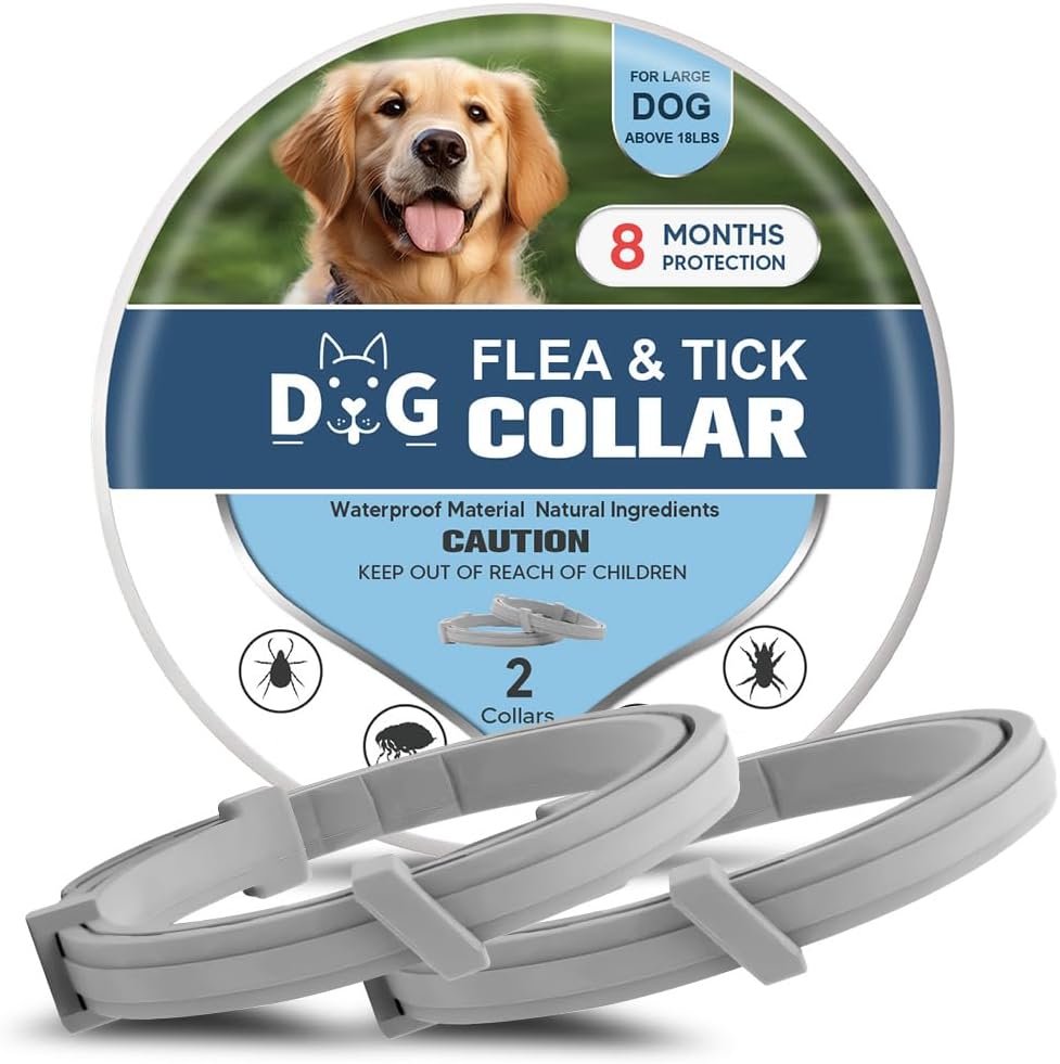 Flea & Tick Collar for Dogs,Natural Dog Flea Collars,Adjustable Tick Collar for Dog,Lasts Up to 8 Months,Safe for Pets & Families,Easy to Use - 2P