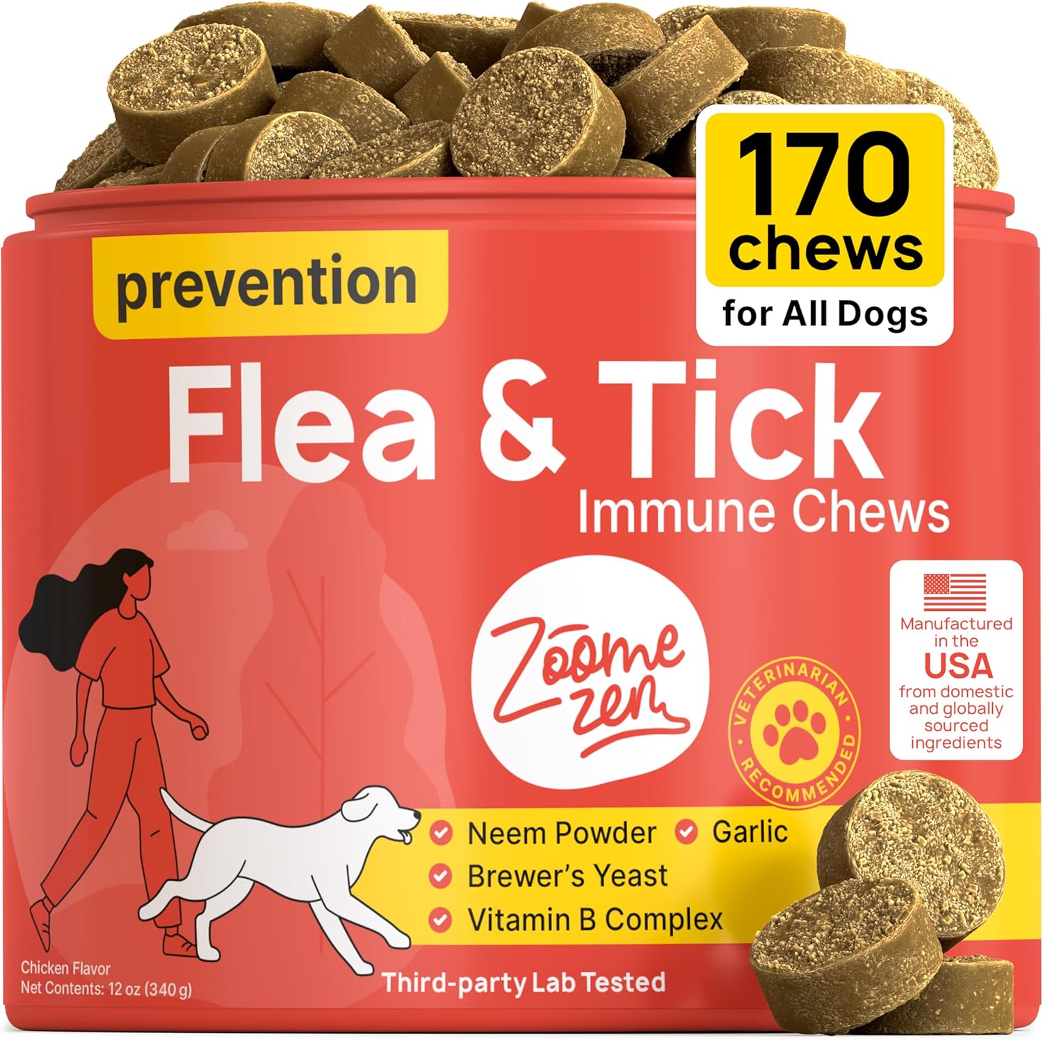 Flea and Tick Prevention for Dogs Chewable – Natural Flea Pills for Dogs, All Breeds & Ages, Chicken Flavor – Dog Flea and Tick Treatment Chewable Supplement – 1 Pack, 170 Count, Made in USA - 1