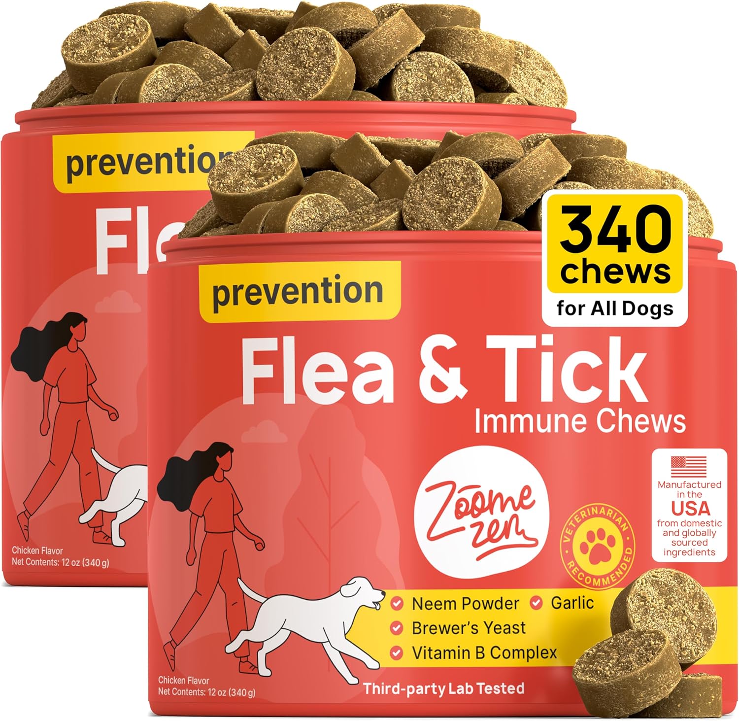 Flea and Tick Prevention for Dogs Chewable – Natural Flea Pills for Dogs, All Breeds & Ages, Chicken Flavor – Dog Flea and Tick Treatment Chewable Supplement – 2 Pack, 340 Count, Made in USA - 1