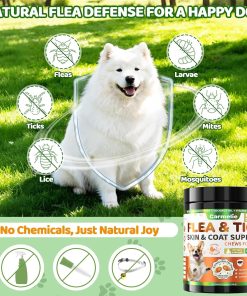 Flea and Tick Prevention for Dogs Chewables, 500 Crunchy & Savory Dog Flea and Tick Treatment with Multivitamins - Support Skin & Coat - Tasty Treats for All Breeds & Ages - Chicken and Krill Flavor - 3