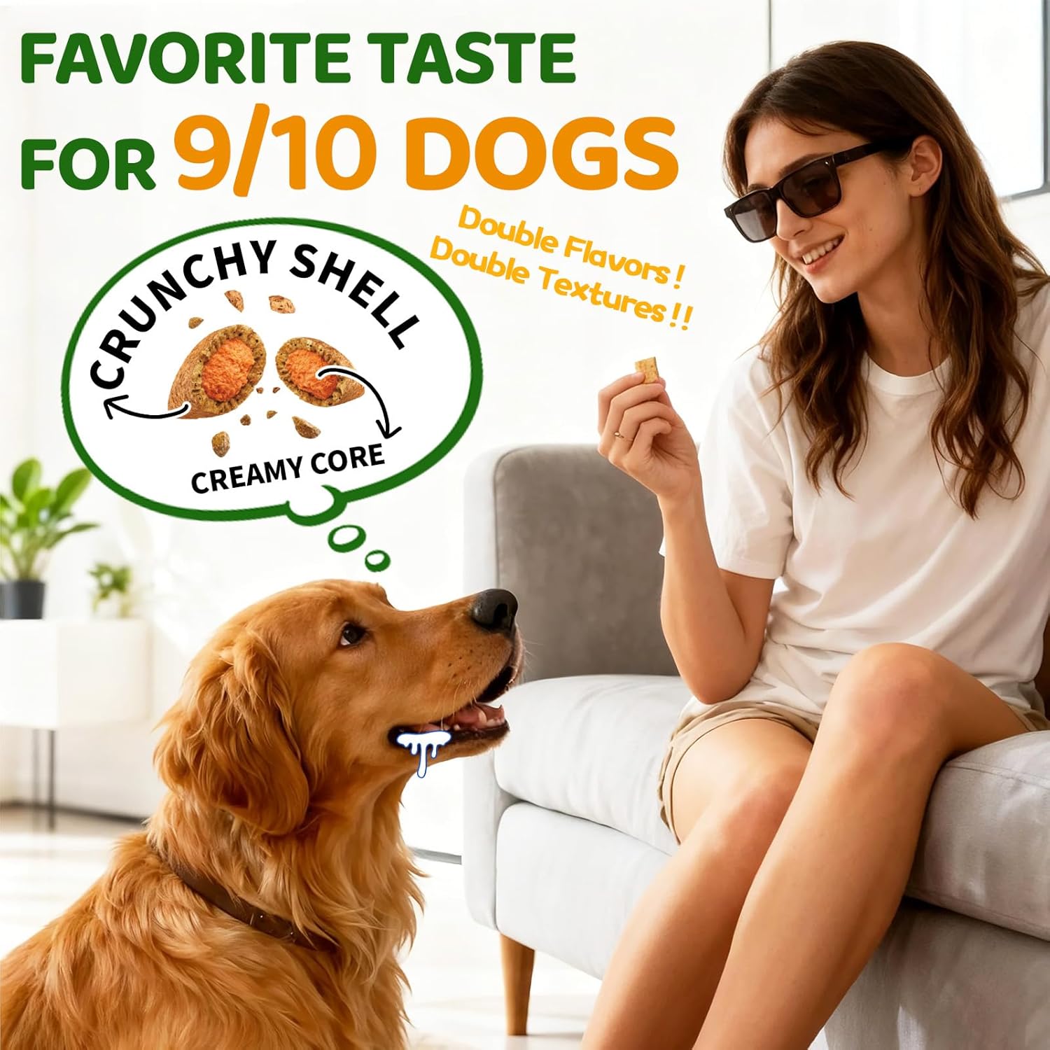 Flea and Tick Prevention for Dogs Chewables, 500 Crunchy & Savory Dog Flea and Tick Treatment with Multivitamins - Support Skin & Coat - Tasty Treats for All Breeds & Ages - Chicken and Krill Flavor - 5