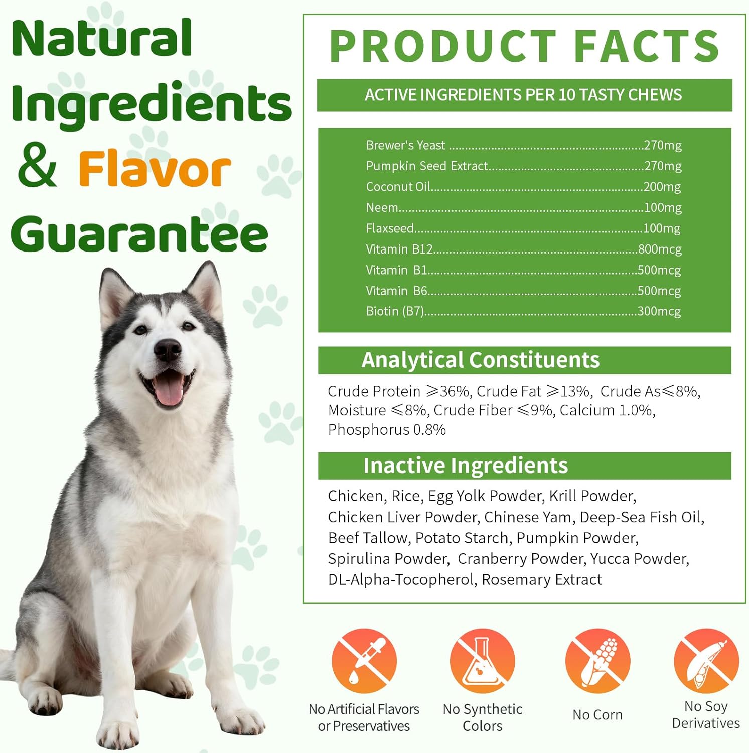 Flea and Tick Prevention for Dogs Chewables, 500 Crunchy & Savory Dog Flea and Tick Treatment with Multivitamins - Support Skin & Coat - Tasty Treats for All Breeds & Ages - Chicken and Krill Flavor - 7