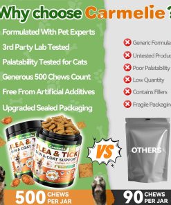 Flea and Tick Prevention for Dogs Chewables, 500 Crunchy & Savory Dog Flea and Tick Treatment with Multivitamins - Support Skin & Coat - Tasty Treats for All Breeds & Ages - Chicken and Krill Flavor - 8