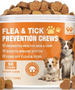 Flea and Tick Prevention for Dogs Chewables - Natural Dog Flea and Tick Treatment Chewable - Oral Flea Supplement for Dogs - Puppy Flea Support - All Breeds & Ages - 60 Soft Chews - 1