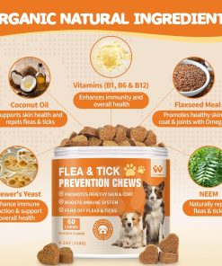 Flea and Tick Prevention for Dogs Chewables - Natural Dog Flea and Tick Treatment Chewable - Oral Flea Supplement for Dogs - Puppy Flea Support - All Breeds & Ages - 60 Soft Chews - 4