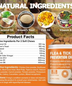 Flea and Tick Prevention for Dogs Chewables - Natural Dog Flea and Tick Treatment Chewable - Oral Flea Supplement for Dogs - Puppy Flea Support - All Breeds & Ages - 60 Soft Chews - 5