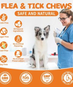 Flea and Tick Prevention for Dogs Chewables - Natural Dog Flea and Tick Treatment Chewable - Oral Flea Supplement for Dogs - Puppy Flea Support - All Breeds & Ages - 60 Soft Chews - 6