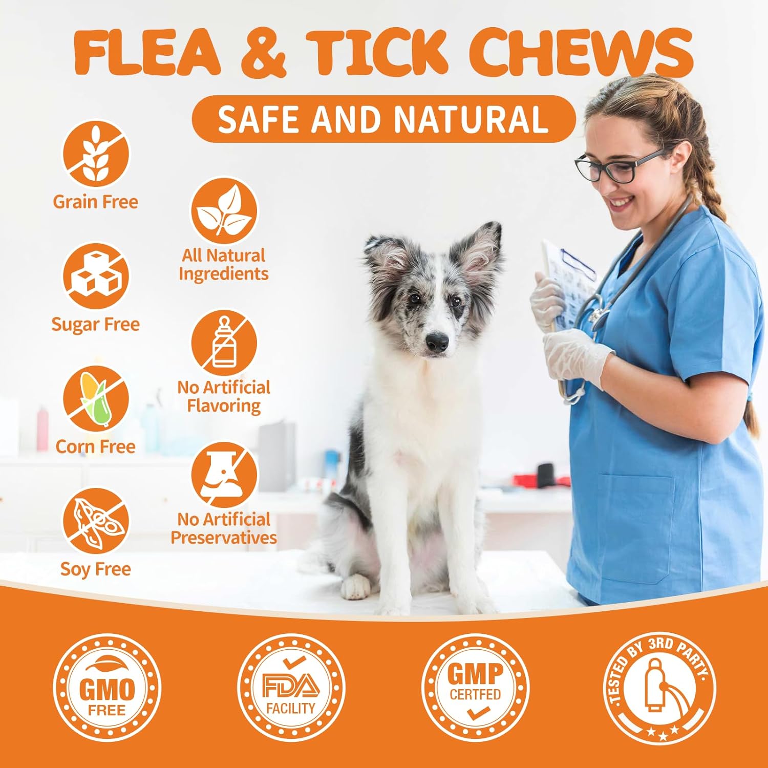 Flea and Tick Prevention for Dogs Chewables - Natural Dog Flea and Tick Treatment Chewable - Oral Flea Supplement for Dogs - Puppy Flea Support - All Breeds & Ages - 60 Soft Chews - 6