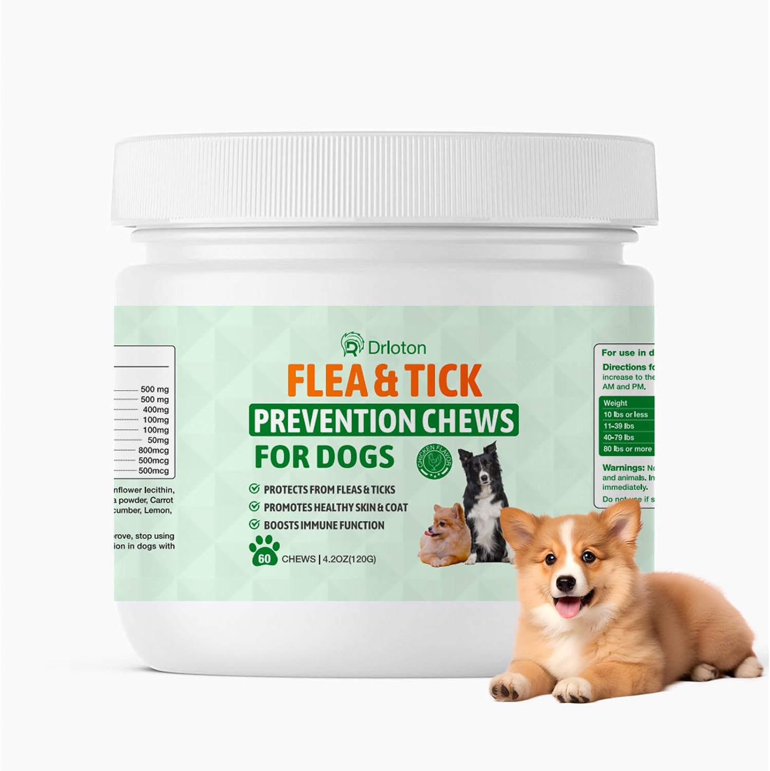 Flea and Tick Prevention for Dogs Chewables, Natural Dog Flea and Tick Treatment Chewable Supplement, 60 Chews (Pack of 1) - 1