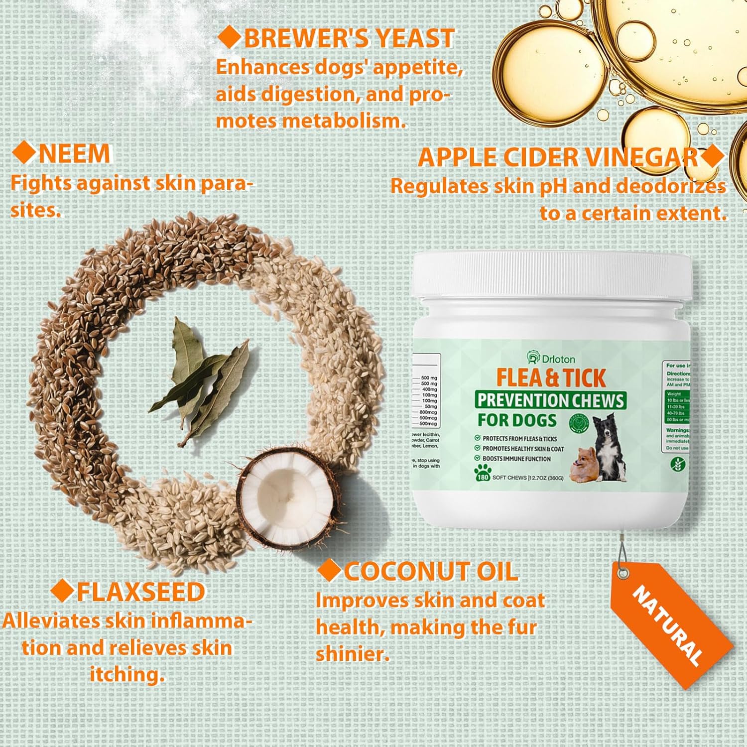 Flea and Tick Prevention for Dogs Chewables, Natural Dog Flea and Tick Treatment Chewable Supplement, 60 Chews (Pack of 1) - 4