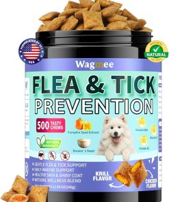Flea and Tick Prevention for Dogs Chewables – 500 Crunchy & Creamy Tasty Chews, Natural Dog Flea and Tick Treatment Chewable, Oral Flea Chews Supplement for Dogs Puppies, All Breeds & Ages, Chicken - 1