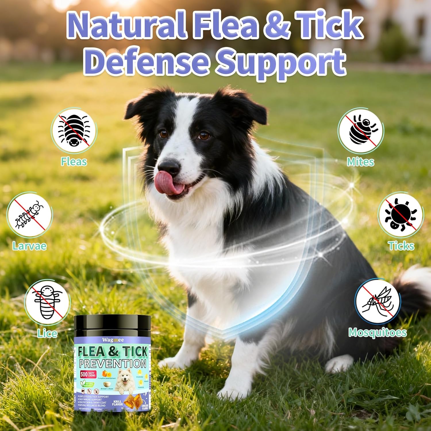 Flea and Tick Prevention for Dogs Chewables – 500 Crunchy & Creamy Tasty Chews, Natural Dog Flea and Tick Treatment Chewable, Oral Flea Chews Supplement for Dogs Puppies, All Breeds & Ages, Chicken - 3