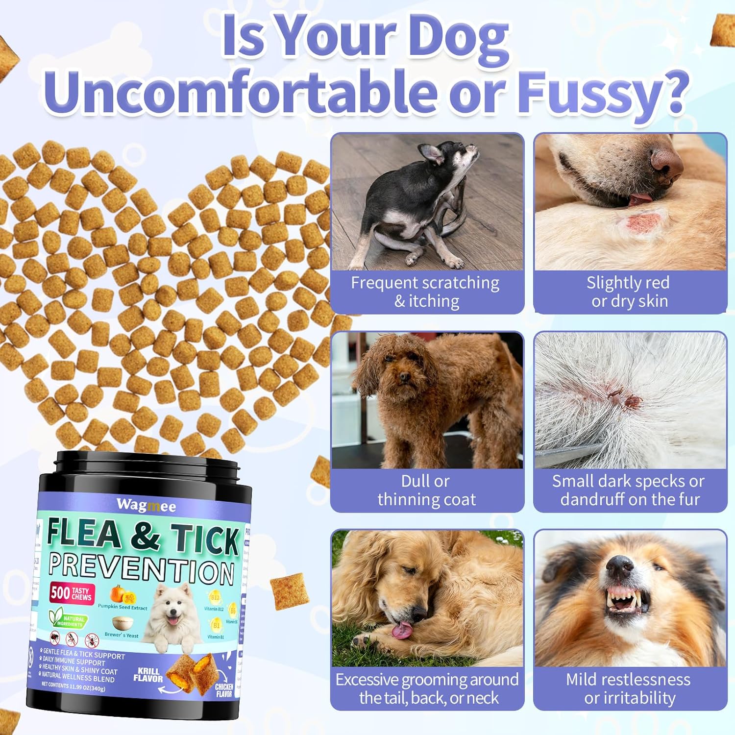 Flea and Tick Prevention for Dogs Chewables – 500 Crunchy & Creamy Tasty Chews, Natural Dog Flea and Tick Treatment Chewable, Oral Flea Chews Supplement for Dogs Puppies, All Breeds & Ages, Chicken - 5