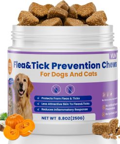 VUN Dog Flea and Tick Treatment Chewable,Natural Oral Flea Treatment for Cats,Relieve Itching& Biting,Flea Tick Prevention for Dogs Chews Supplement for Skin&Coat,All Breeds Sizes,100 Counts - 1