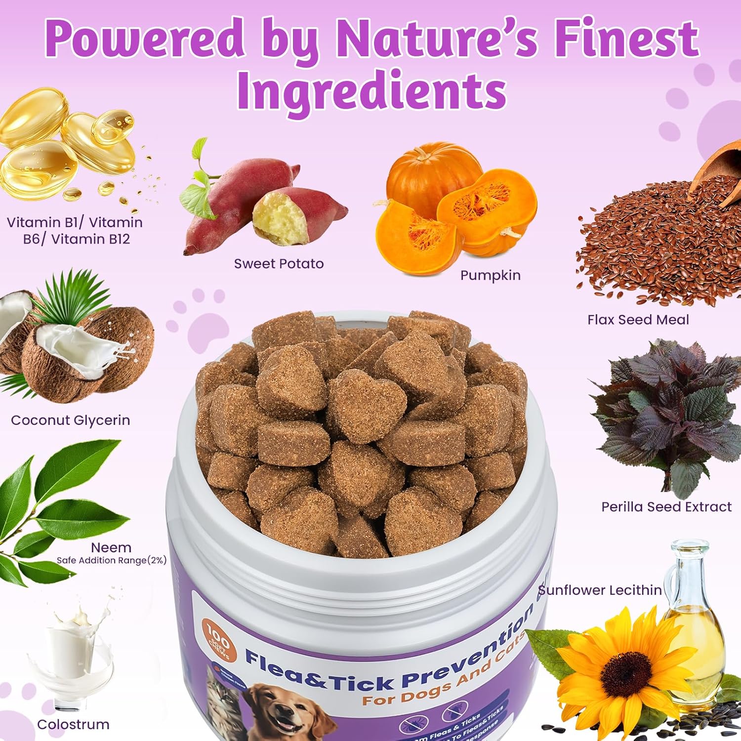 VUN Dog Flea and Tick Treatment Chewable,Natural Oral Flea Treatment for Cats,Relieve Itching& Biting,Flea Tick Prevention for Dogs Chews Supplement for Skin&Coat,All Breeds Sizes,100 Counts - 4