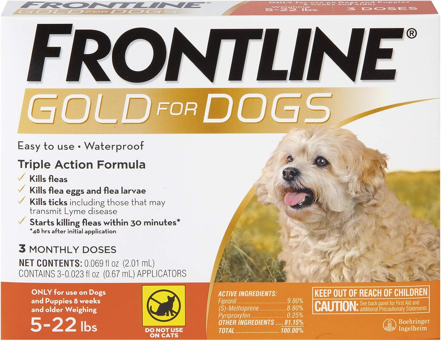FRONTLINE Gold Flea & Tick Treatment for Small Dogs Up to 5 to 22 lbs., Pack of 3 - 1