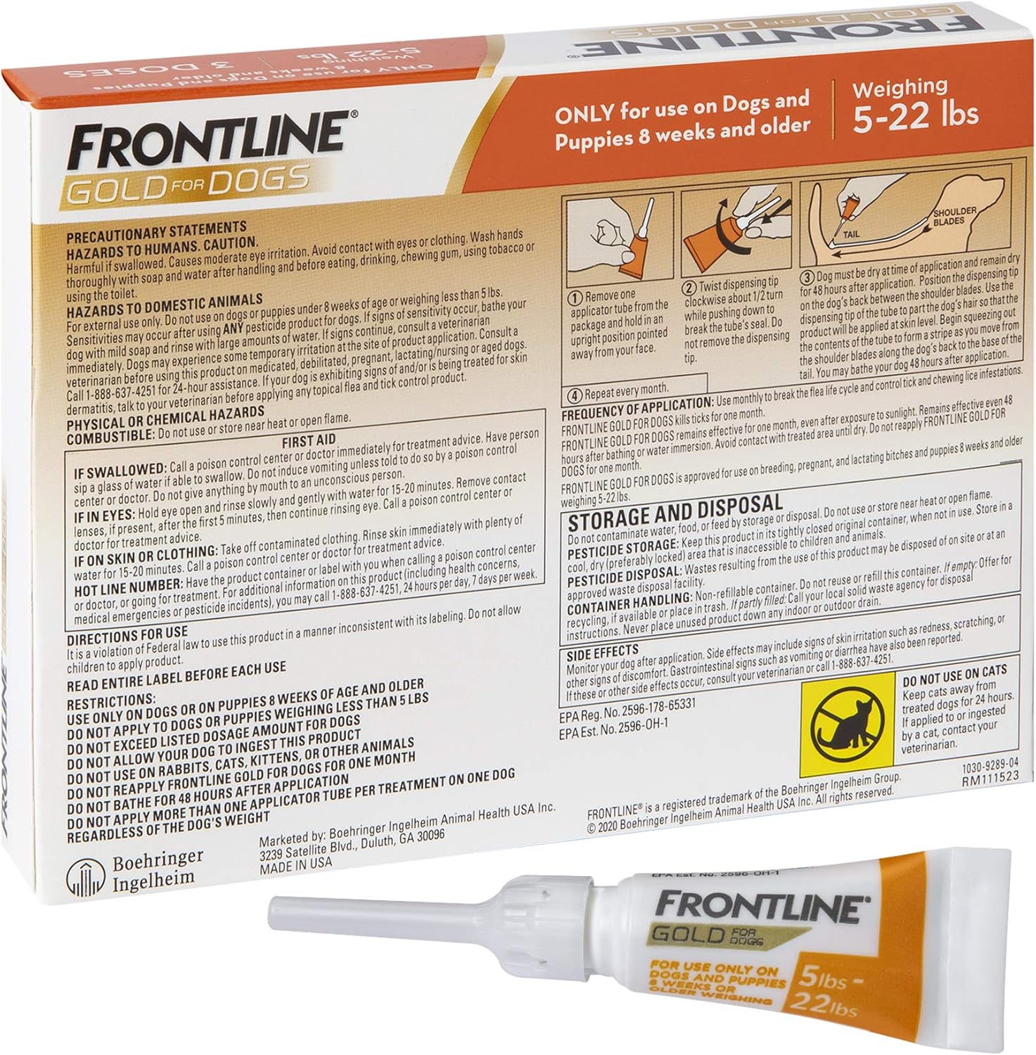 FRONTLINE Gold Flea & Tick Treatment for Small Dogs Up to 5 to 22 lbs., Pack of 3 - 4