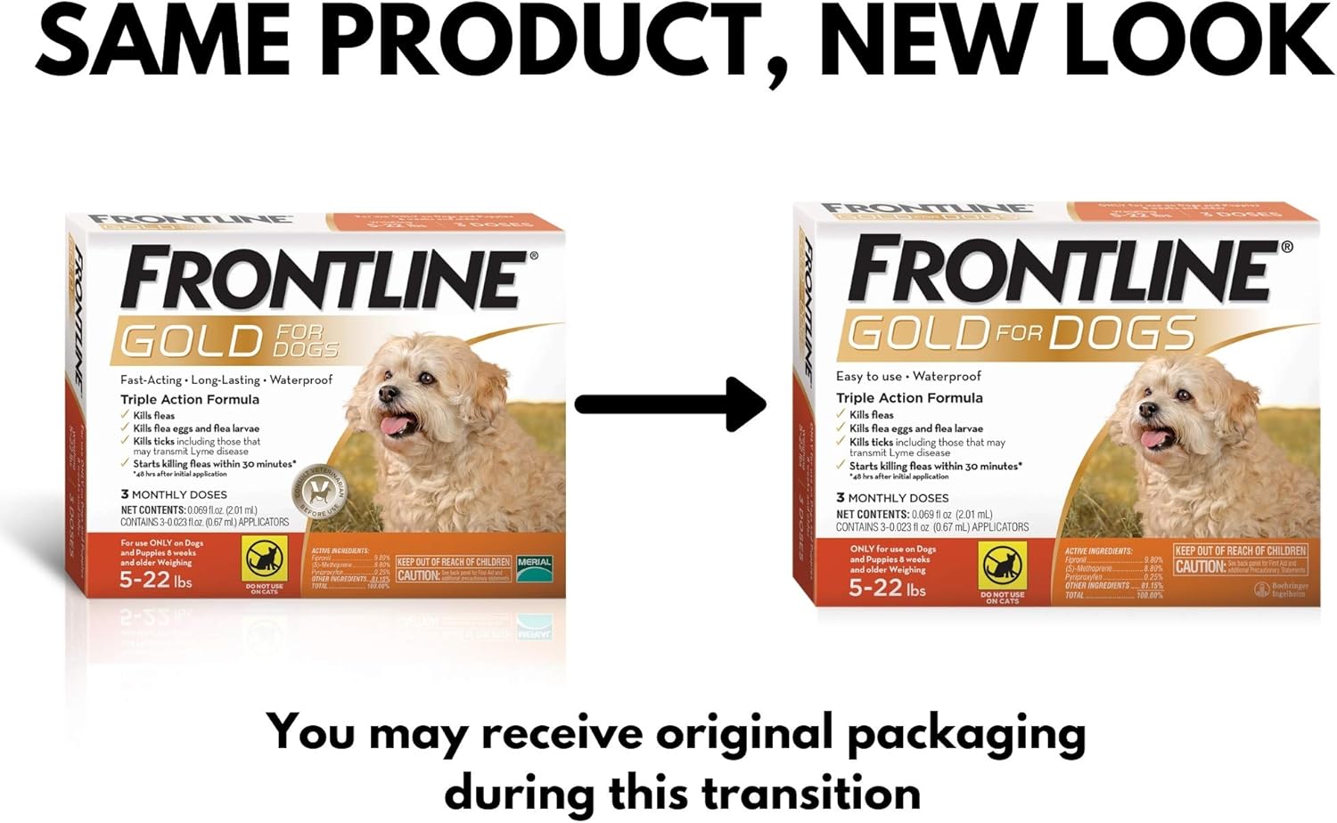 FRONTLINE Gold Flea & Tick Treatment for Small Dogs Up to 5 to 22 lbs., Pack of 3 - 5
