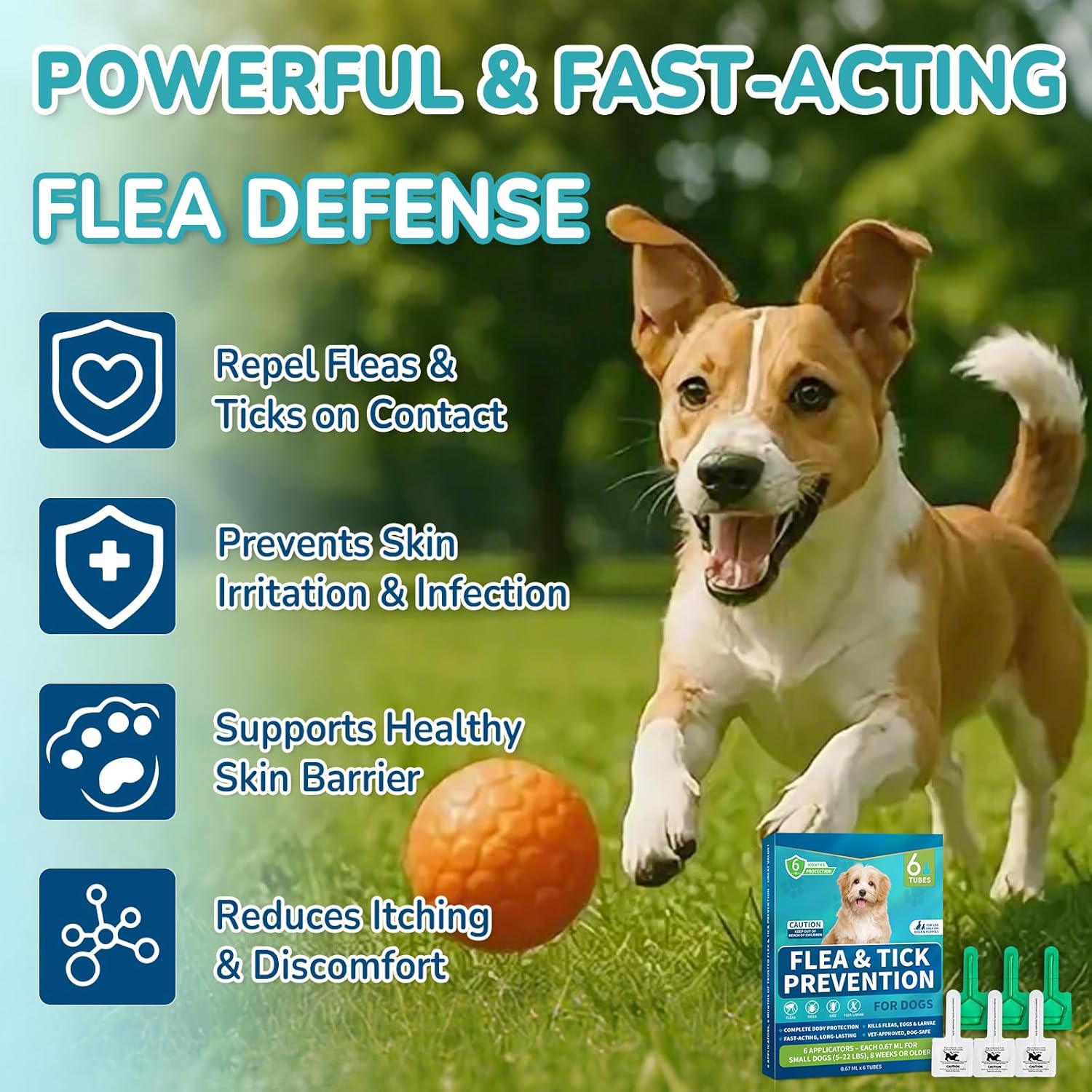 Flea and Tick Prevention for Small Dogs, 6-Month Supply Dog Flea and Tick Treatment Drops, Topical Fast-Acting Dog Flea Treatment for Small Dogs Up to 5 to 22 lbs - 3