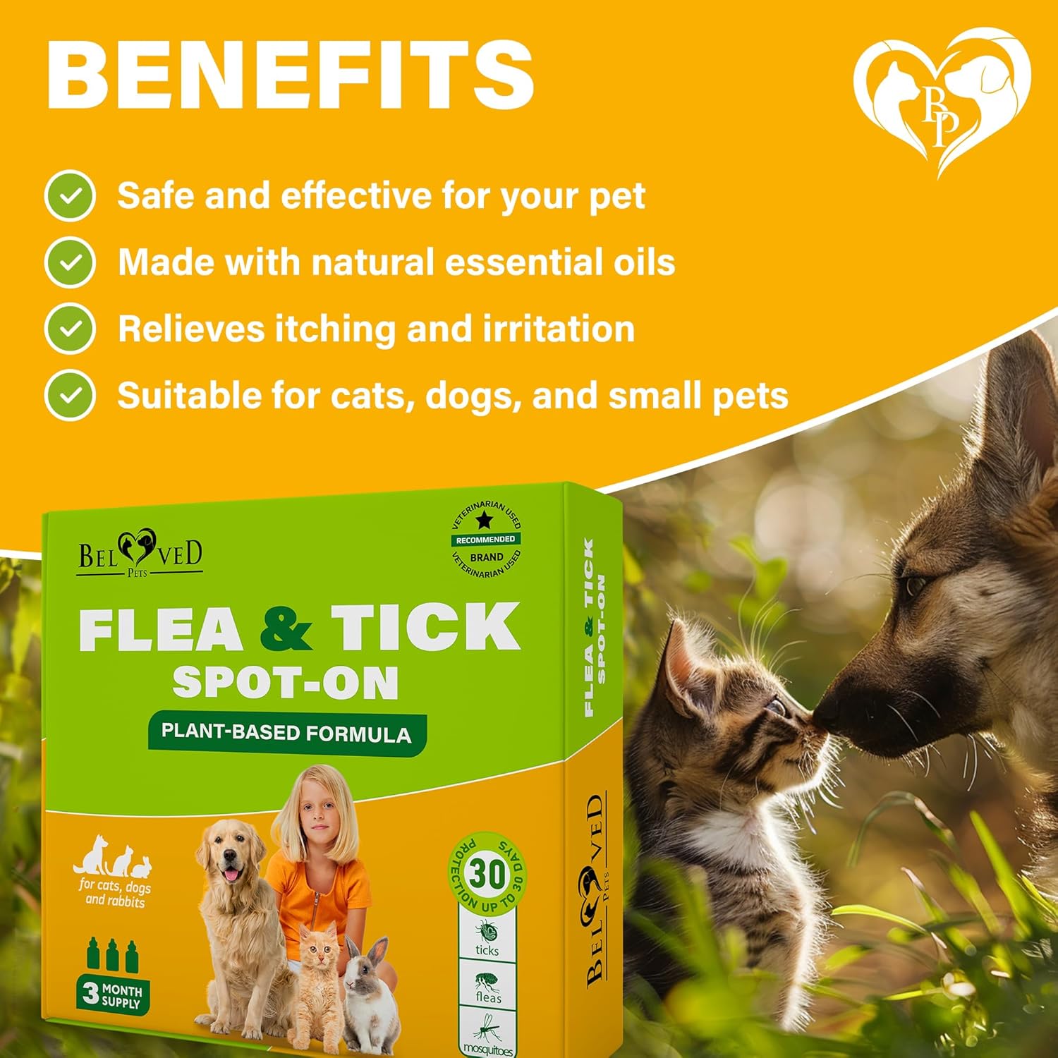 Flea and Tick Prevention for Small Dogs & Cats, Rabbits - Natural Flea Treatment & Pest Control - Topical Flea & Mosquito Repellent for Puppy and Kitten - All Pets - 4
