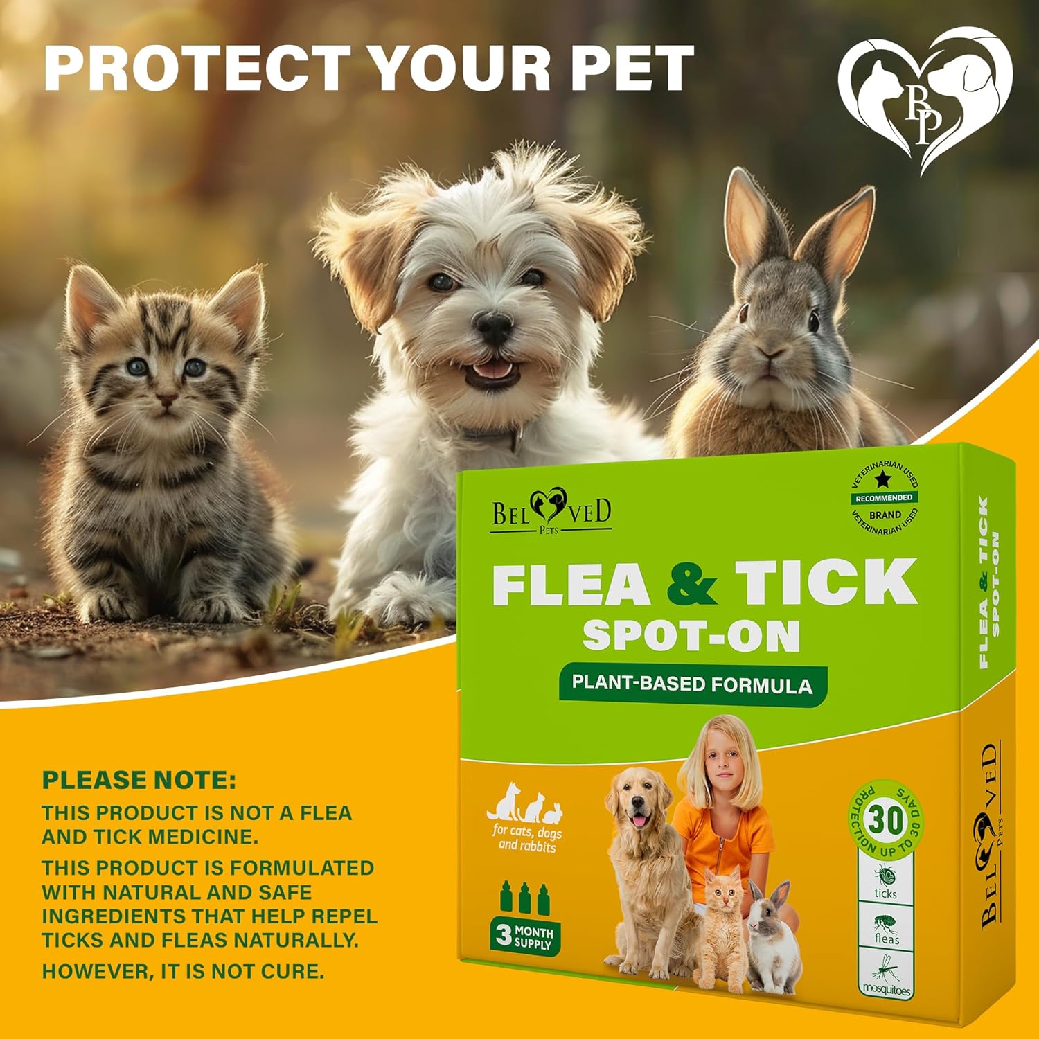 Flea and Tick Prevention for Small Dogs & Cats, Rabbits - Natural Flea Treatment & Pest Control - Topical Flea & Mosquito Repellent for Puppy and Kitten - All Pets - 8