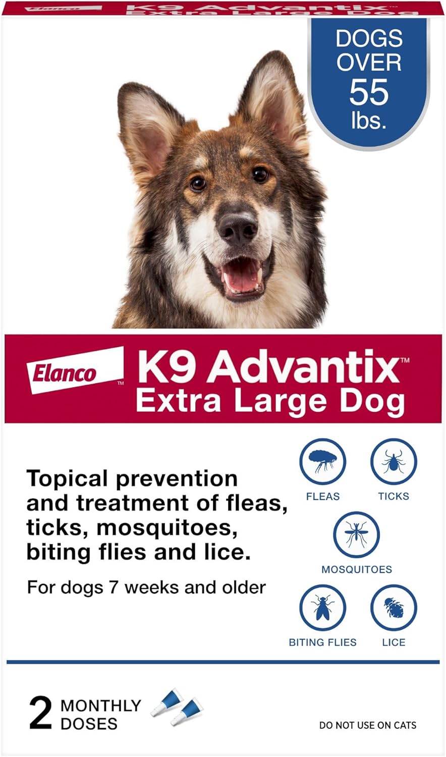 K9 Advantix Flea, Tick & Mosquito Prevention for Dogs Over 55 lbs. - Flea Drops for Extra Large Dogs - Apply Monthly - 2 Treatments - 1