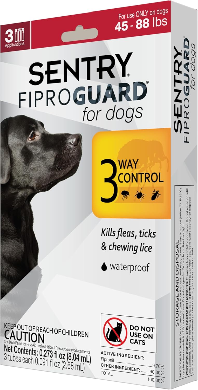 Sentry Fiproguard for Dogs, Flea and Tick Prevention for Dogs (45-88 Pounds), Includes 3 Month Supply of Topical Flea Treatments - 1