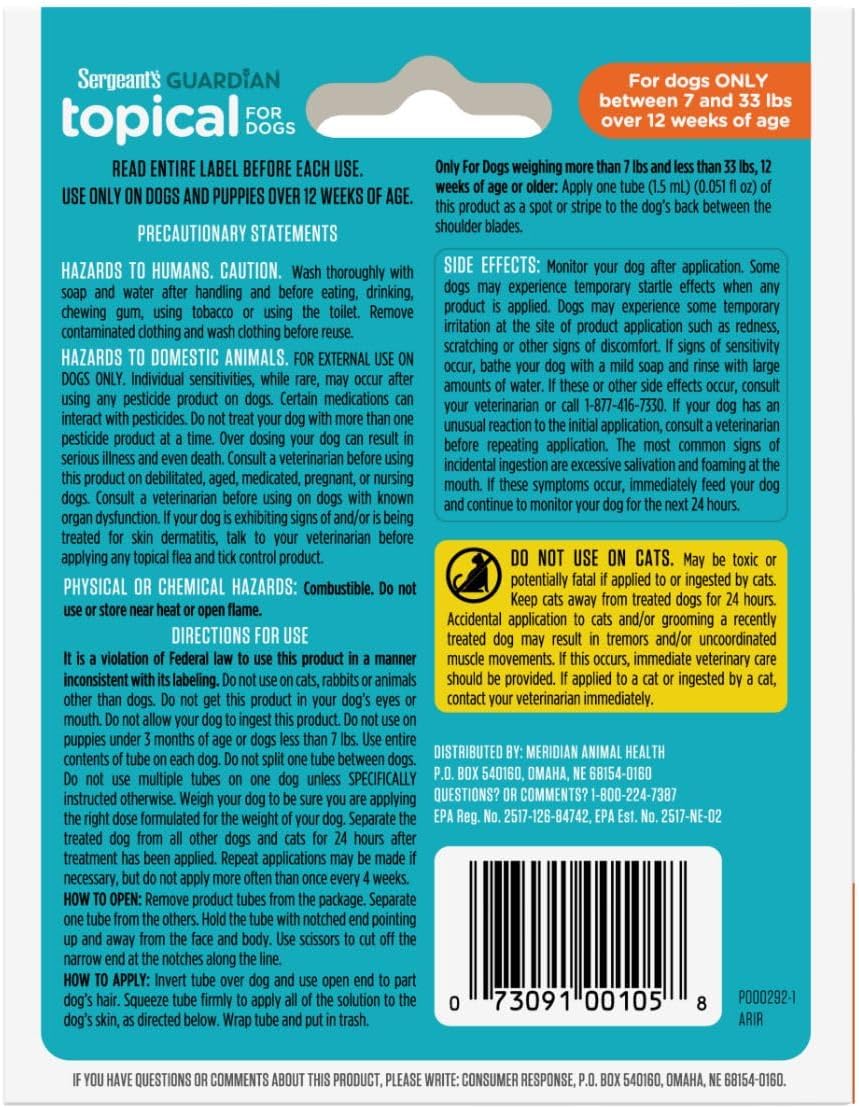 Sergeant's Guardian Flea & Tick Squeeze On for Dogs 7-33 lbs., 3 Count - 3