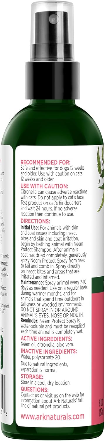 ARK NATURALS Neem Protect Spray, Relieves Itching and Irritation on Cats and Dogs, 8oz Spray Bottle,Whites & Tans - 2